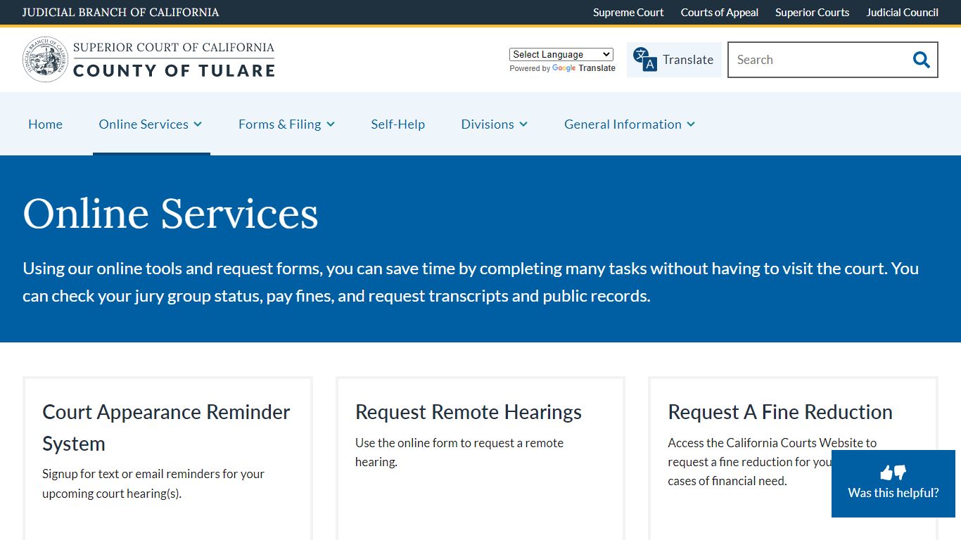 Online Services | Superior Court of California | County of Tulare